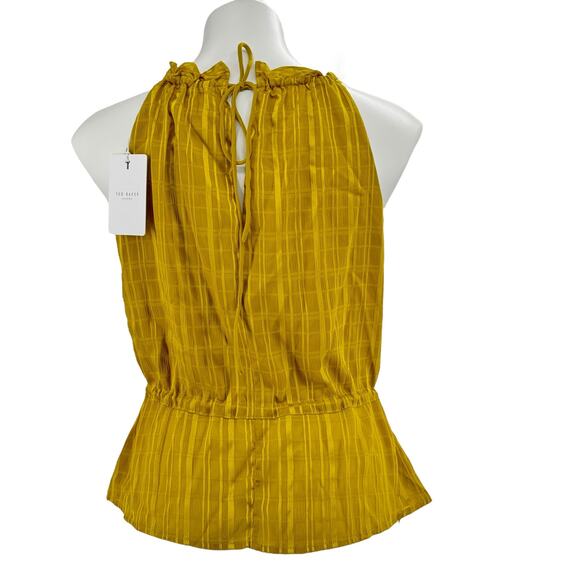 Ted Baker Women’s Cliara Blouse Size 1 US 4 Drawstring Waist Halter Tops Yellow - Picture 3 of 12